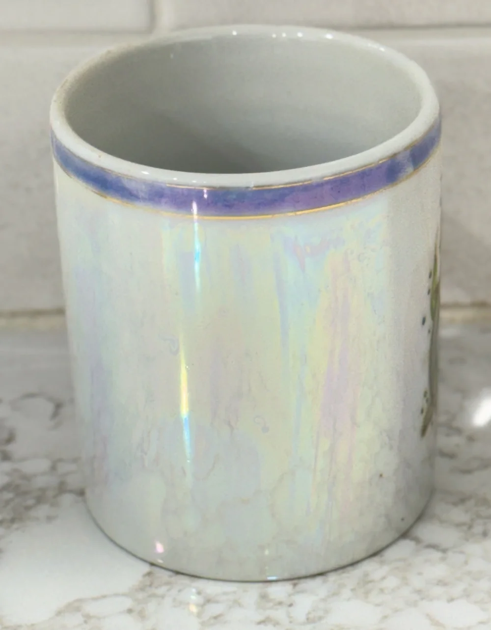 Vintage 80s-90s Dolphin Coffee Cup Mug Iridescent Mother of Pearl Lusterware